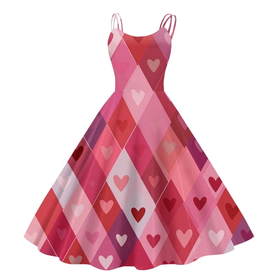 Women's Summer Casual Sleeveless Round Neck Dress 2026 Valentine's Day Printed Party Dress Hot Pink L