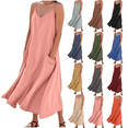 thumbnail image 1 of Women's Summer Casual Sleeveless V Neck Dress Adjustable Suspender with Adjustment Buckle Solid Color Maxi Dresses with Pocket XL, 1 of 7