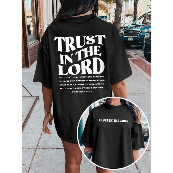 Women's Summer Casual Slogan Print Drop Shoulder Loose T-Shirt Graphic Tees Women Tops