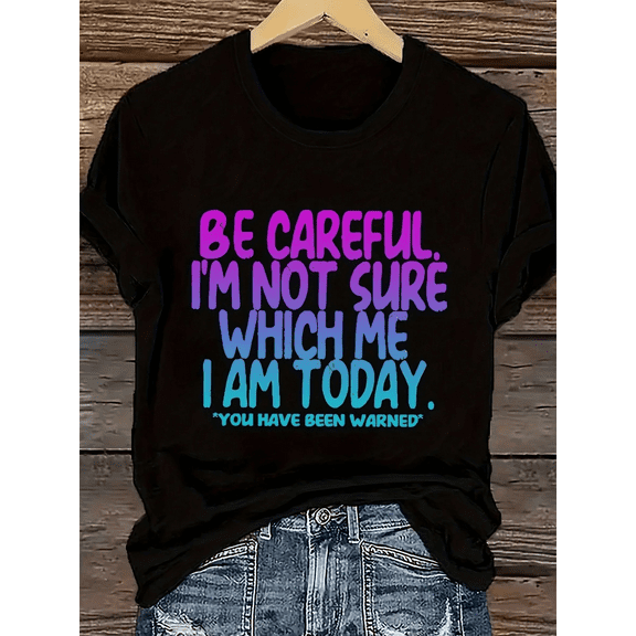 Women's Summer Casual Slogan Print Short Sleeve Crew Neck T-Shirt