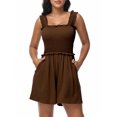 thumbnail image 1 of Women's Summer Casual Smocked Rompers Square Neck Sleeveless Loose Short Jumpsuit Flowy Beach Outfits with Pockets, 1 of 8