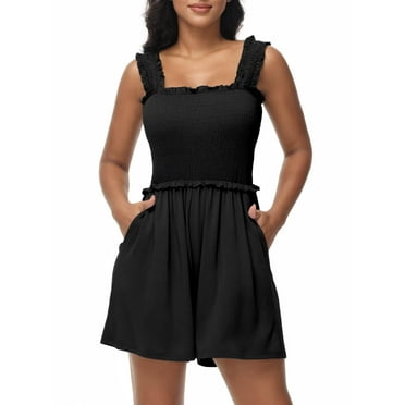 Women's Summer Casual Smocked Rompers Square Neck Sleeveless Loose Shorts Jumpsuit 2025 Beach Vacation Outfits