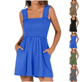 thumbnail image 1 of Women's Summer Casual Smocked Rompers Square Neck Sleeveless Loose Shorts Jumpsuit and Side Pockets 2026 Beach Vacation Outfits Coffee XL, 1 of 6