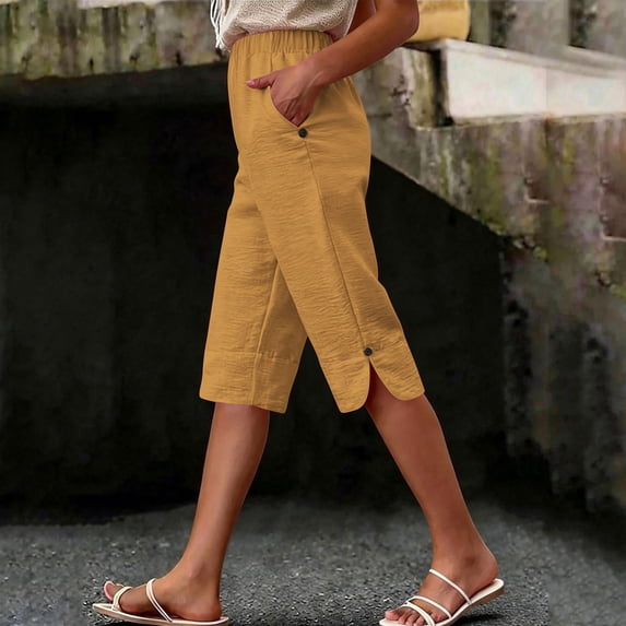 Women's Summer Casual Solid 3/4 Shorts with Pockets