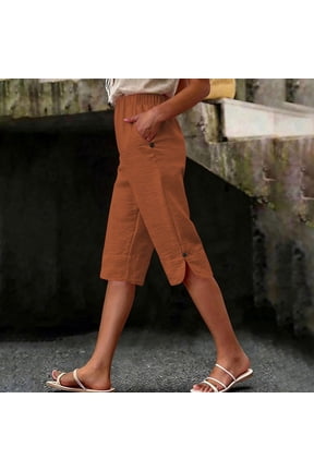 Women's Summer Casual Solid 3/4 Shorts with Pockets