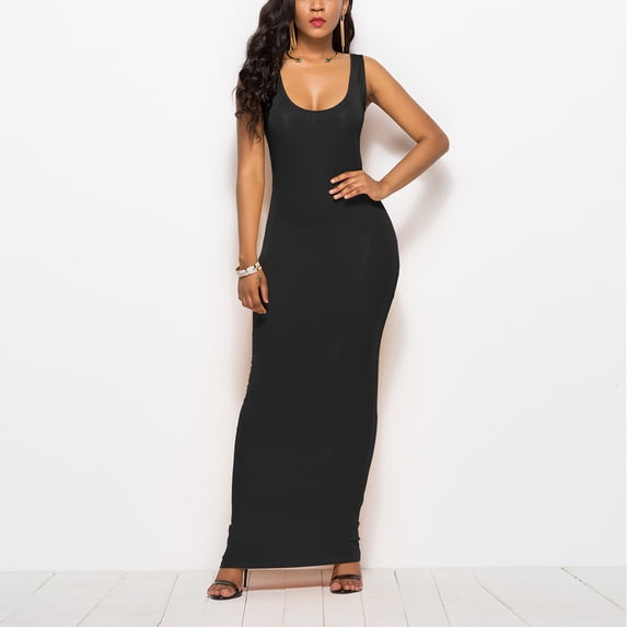 Women's Summer Casual Solid Ankle Dress, Sleeveless Round Neck, Lightweight