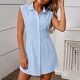 thumbnail image 1 of Women's Summer Casual Solid Color Fitted Notched Lapel Button-Up Sleeveless Dress, 1 of 6