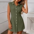 thumbnail image 1 of Women's Summer Casual Solid Color Fitted Notched Lapel Button-Up Sleeveless Dress, 1 of 6