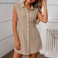 thumbnail image 1 of Women's Summer Casual Solid Color Fitted Notched Lapel Button-Up Sleeveless Dress, 1 of 6