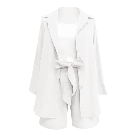 Women's Summer Casual Solid Color Shorts Suit Set with Top and Suspenders Stylish Comfortable Outfit for Ladies