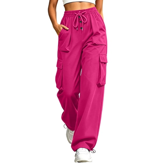 Women's Summer Casual Solid Color Sports Pants Pocket Cargo Pants With Leg Binding