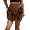 thumbnail image 1 of Women's Summer Casual Solid Fringe Skirt Flowy A Line Mini Skirt Comfortable Stretchy Elastic Waist Skirt For Daily Wear, 1 of 2