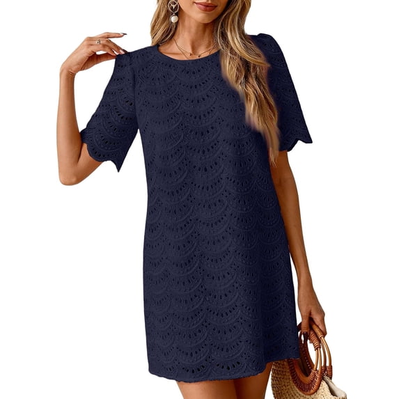 Women's Summer Casual Solid Round Neck Short Sleeve Mini Dress