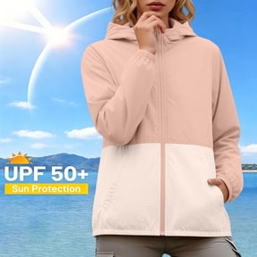 Women's Colorblock Long Sleeve Hooded UPF 50+ Sun Protection Coat with Zippered Pockets