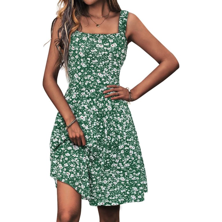 Women’s Summer Casual Square Neck Dress with Pocket Cute 