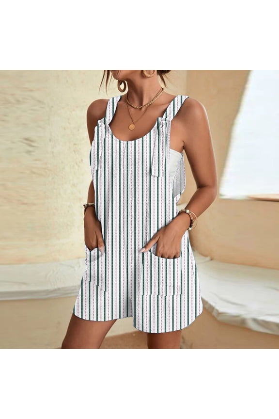 Women's Summer Casual Suspender Shorts Jumpsuit Romper with Pockets, Comfortable Stretchy Flowy Soft Fabric, Lounge Beach Vacation Travel Essentials for Women | Aestivo,Army Green L