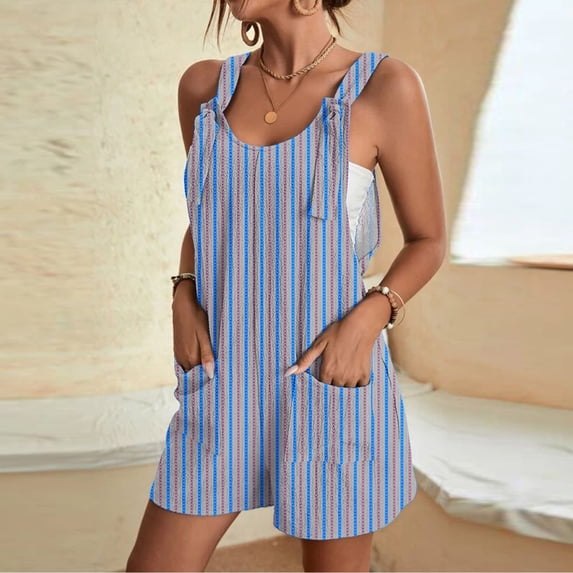 Women's Summer Casual Suspender Shorts Jumpsuit Romper with Pockets, Comfortable Stretchy Flowy Soft Fabric, Lounge Beach Vacation Travel Essentials for Women | Aestivo,Dark Blue L