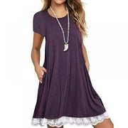 COLOR PROFIT KIDS Women's Summer Casual T Shirt Dresses Short Sleeve Swing Dress with Pockets