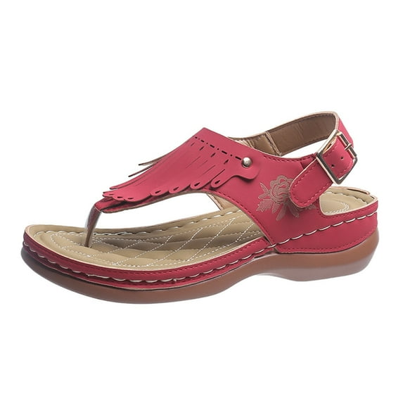 Women's Summer Casual Tassel Wedge Sandals Comfortable Flip Flops for Women with Arch Support