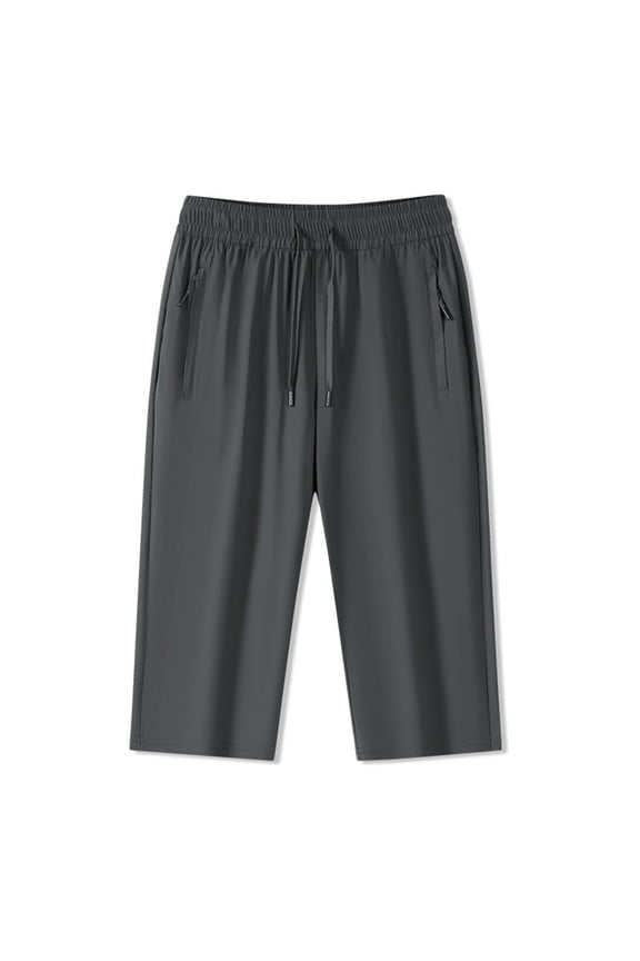 Women's Summer Casual Trousers - Soft Silk-Blend Cropped Pants with a Loose Straight-Leg Fit and Three Zippered Pockets, Khaki