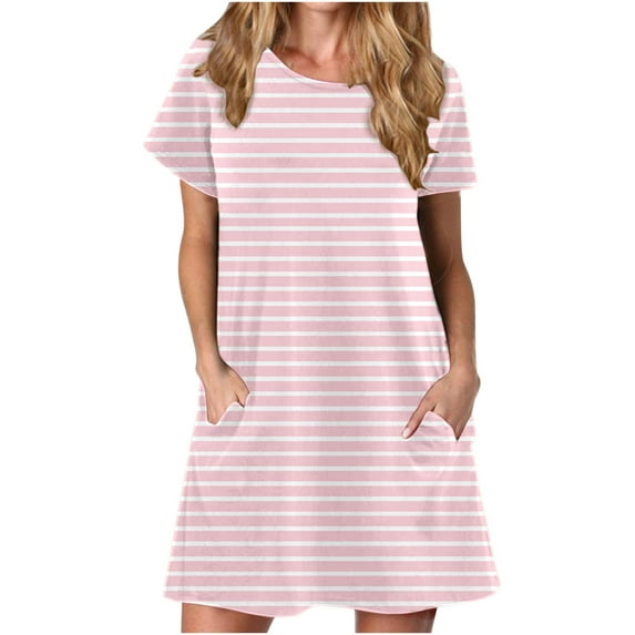 Women's Summer Casual Tshirt Dresses Crewneck Short Sleeve Loose Comfy Tunic Dress Short Beach Sundress with Pockets