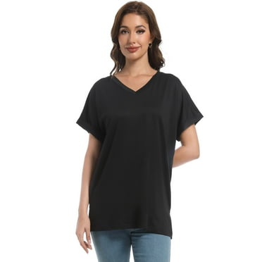 Women's Summer Casual Tshirts V Neck Short Sleeve Loose Tunic Tops