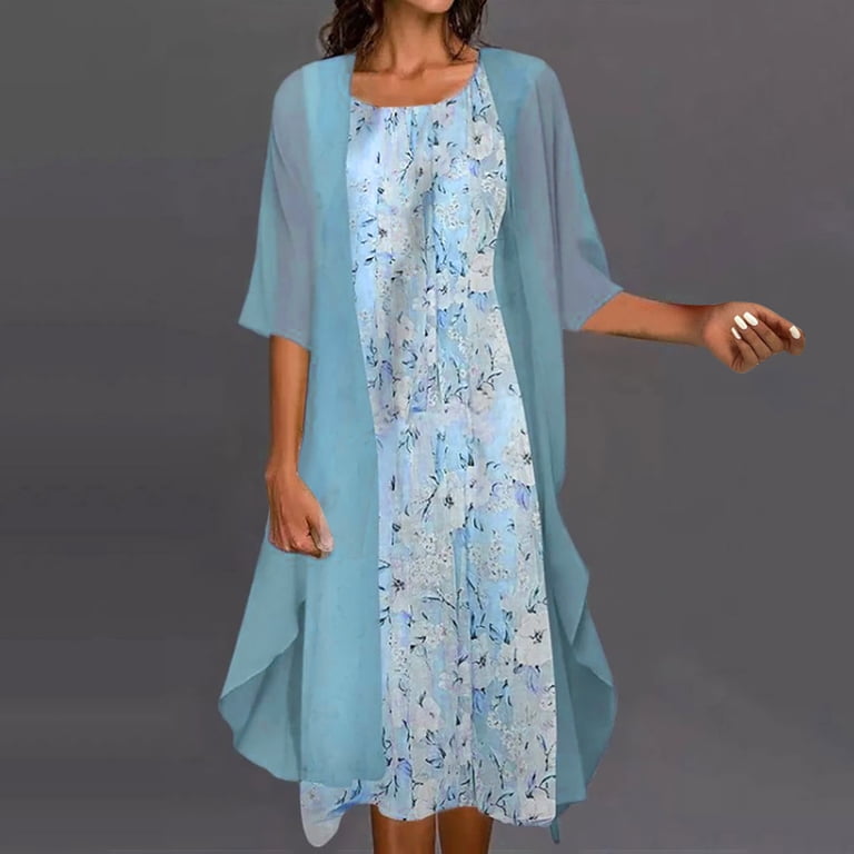 Women's Summer Casual Two Piece Dress Set Half Sleeve Smock Top and Knee Length Beach Dress Crewneck Polyester Outfit Women's Summer Casual Two Piece Dress Set Half Sleeve Smock Top and Knee Length Beach Dress Crewneck Polyester Outfit
