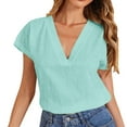 thumbnail image 1 of Women's Summer Casual V Neck Chiffon Blouse Loose Tunic Elegant Short Sleeve Top Comfortable Breathable Stylish T-Shirt, 1 of 2
