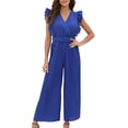 thumbnail image 1 of Women's Summer Casual V Neck Ruffled High Belt Belt Accordion Pleated Trouser Legs Solid Color Sleeveless Jumpsuit Denim Romper plus Size Long Jumpsuits for Women Suits And Rompers for Women Sump Suit, 1 of 8
