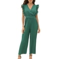 thumbnail image 1 of Women's Summer Casual V Neck Ruffled High Belt Belt Accordion Pleated Trouser Legs Solid Color Sleeveless Jumpsuit Romper for Women Elegant Women's Jumpsuit Ladies Jumpsuits Dressy Women Romper Sweat, 1 of 8