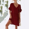 thumbnail image 1 of Women's Summer Casual V-Neck Short Sleeve Dress with Pockets and Ruffle Trim, 1 of 8