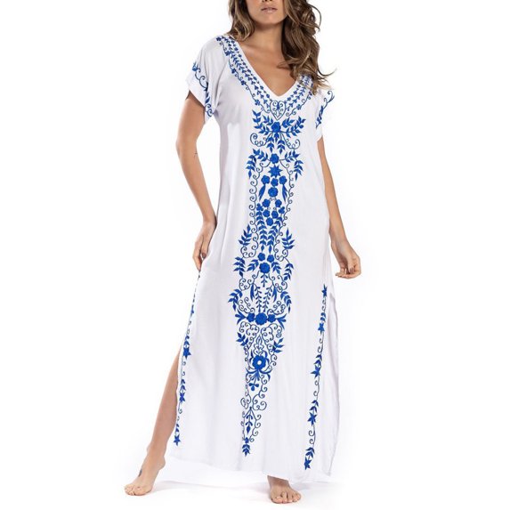 Women's Summer Casual V-Neck Split Short Sleeve Printing Dresses