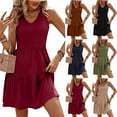 thumbnail image 1 of Women's Summer Casual V-Neck Three-Layer Pleated Sleeveless Vest Dress, 1 of 5