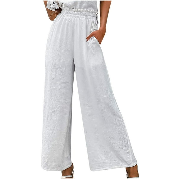 Women's Summer Casual Wide Leg Palazzo Pants Elastic Waist Solid Long Pants Loose Fit Baggy Comfy Thin Flowy Beach Pants