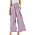 thumbnail image 1 of Women's Summer Casual Wide Leg Palazzo Pants Elastic Waist Solid Long Pants Loose Fit Baggy Comfy Thin Flowy Beach Pants, 1 of 7