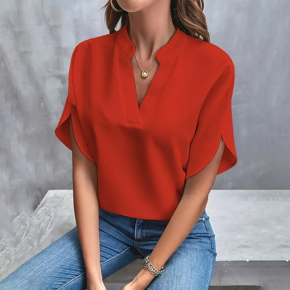 Womens Tops Women's Summer Chiffon Blouses Sleeve Blouse Tops V Neck Ruffle Short Sleeve Tunic Tops for T Shirt Shirts for Women