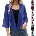 thumbnail image 1 of Women's Summer Chiffon Cardigan Jacket Hoodie 3/4 Sleeve Loose Fit Elegant Solid Color Casual Daily Wear Vacation Travel Fashion Essential Gift for Women | CSEONE,Gray XL, 1 of 9