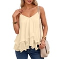 thumbnail image 1 of Women's Summer Chiffon Double Layer Ruffled Spaghetti Strap Cami Top, Spaghetti Strap Adjustable Tie Waist Flowy Camisole Beige L, 1 of 6