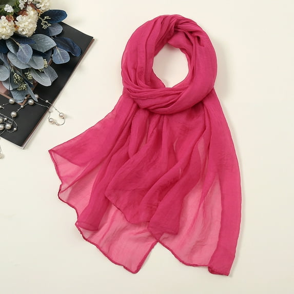 Women's Summer Chiffon Scarf, Lightweight Thin Casual Colorful Solid Color Silk Scarf, Versatile Shawl Wrap for Sun Protection, Beach, Travel, and Daily Fashion Accessory Hot Pink