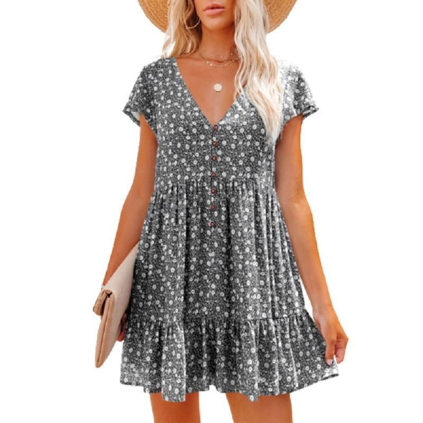 UGUEST Women's Summer Chiffon Short Sleeve Ruffle Dress - V Neck Party Mini Dress With Belt, White, Size 12-14 - View #5