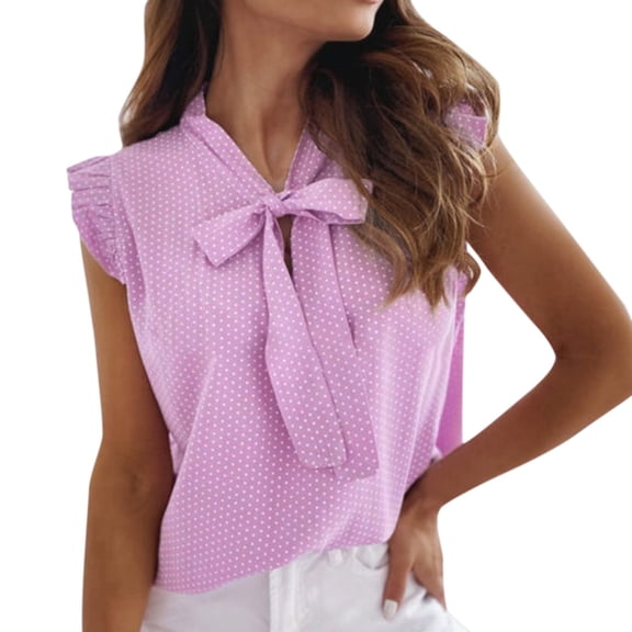 Women's Summer Chiffon Sleeveless Bow Striped Shirt Top Casual Comfortable Stylish Blouse