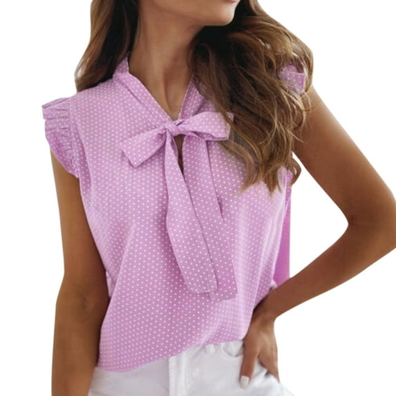 Women's Summer Chiffon Sleeveless Bow Striped Shirt Top Casual Comfortable Stylish Blouse
