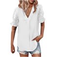 thumbnail image 1 of Women's Summer Chiffon Tops Shirts V Neck Dressy Casual Comfy T Shirts Short Sleeve Solid Tunic Blouses Pullover, 1 of 6
