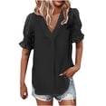 thumbnail image 1 of Women's Summer Chiffon Tops Shirts V Neck Dressy Casual Comfy T Shirts Short Sleeve Solid Tunic Blouses Pullover, 1 of 6