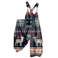 thumbnail image 1 of Women's Summer Christmas Printed Vintage Overalls - Non-Adjustable Straps Wide Leg Jumpsuit, Dark Blue Size XXL, 1 of 5