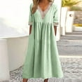 thumbnail image 1 of Women's Summer Dresses Under $10 New Solid Color Short-sleeved Lace V-neck Waistline Hem Dress, 1 of 6