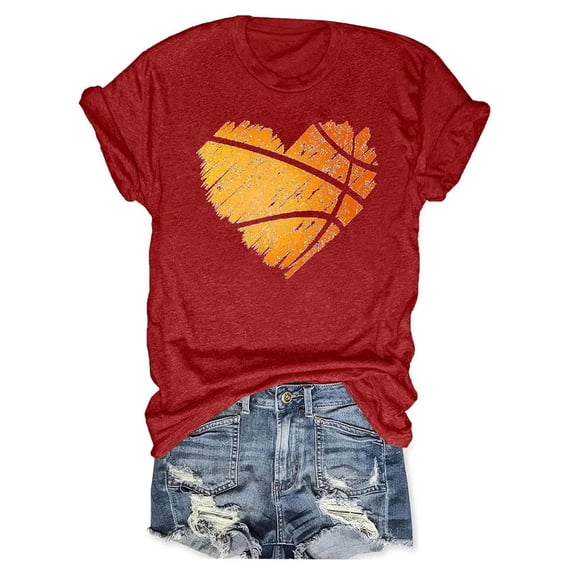 Women's Summer Clothes Basic Tees for Sports Round Neck Blouse Vintage Short Sleeve Loose Fit Flowy Tunic Tops Fashion 2024 Dressy Casual Tops for Lady Baseball Graphic Tops Red T Shirts XXXL