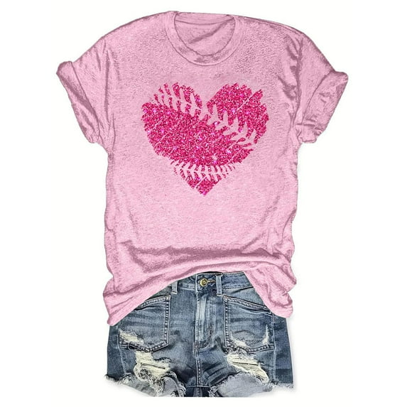 Women's Summer Clothes Basic Tees for Sports Short Sleeve Loose Fit Flowy Tunic Tops Fashion 2024 Baseball Graphic Tops Dressy Casual Tops for Lady Round Neck Blouse Vintage Pink T Shirts M