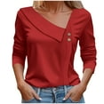 thumbnail image 1 of Women's Summer Clothes Blouse with Button Asymmetric Neck Fashion 2024 Solid Color Y2K Tops Dressy Casual Long Sleeve Tunic Tops for Lady Loose Fit Flowy Vintage Red T Shirts S, 1 of 5