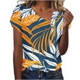 thumbnail image 1 of Women's Summer Clothes Comfy Casual Shirts Fashion 2024 V Neck Blouse Y2K Tops Dressy Casual Flora Print Short Sleeve Tunic Tops for Lady Loose Fit Flowy Vintage Blue T Shirts M, 1 of 4